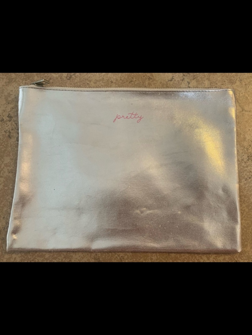 Pretty” by Victoria's Secret Silver Color Cosmetic Clutch with Pink Letters.